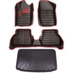 کفپوش پنج بعدی پژو 207 هاچبک نوار قرمز چرم به همراه کفپوش صندوق ماهوت