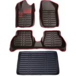 کفپوش پنج بعدی پژو 207 هاچبک نوار قرمز به همراه کفپوش صندوق مدل چرم پنج بعدی